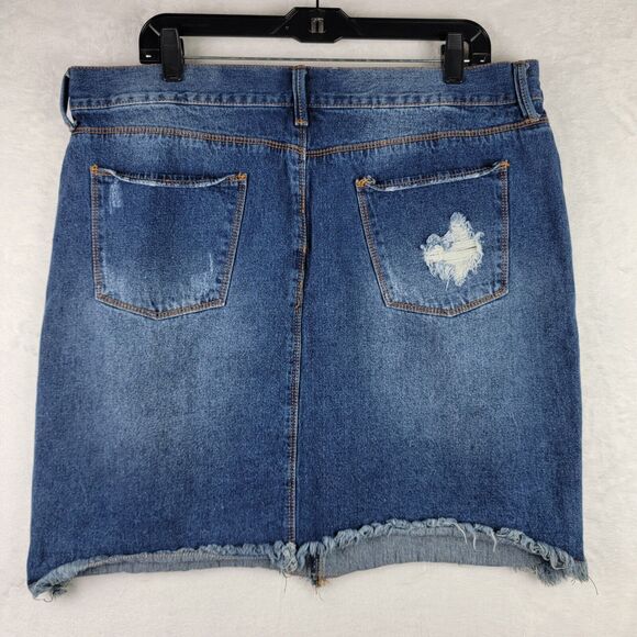 Iris Denim Jean Skirt Size 1X Stretch Distress Dark Wash Y2K Retro Western - Picture 5 of 6